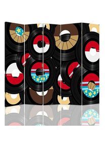 FEEBY - Paravent Décoratif Vintage Vinyle 5 Panneaux Design Unique - 180 x 150 cm - 1 face déco, 1 face noir - Rouge