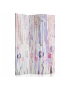 FEEBY - Paravent Design Floral Peint à la Main - 3 Volets Déco - 110 x 150 cm - 1 face déco, 1 face noir - Violet