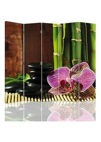 FEEBY - Paravent Kamyki : Élégance Zen et Design Floral 4-5 Volets - 180 x 180 cm - 1 face déco, 1 face noir - Vert