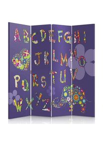 FEEBY - Paravent enfant décoratif et éducatif avec alphabets - 145 x 150 cm - 2 faces r° v° - Violet