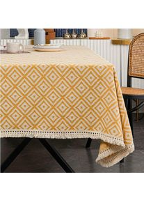 Nappe rectangulaire en tricot épais brodé à franges texturées en coton et lin pour cuisine, salle à manger, 139,7 cm x 139,7 cm, 4 places