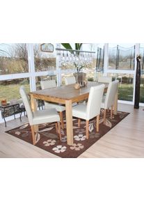 6er-Set Esszimmerstuhl Stuhl Küchenstuhl Littau ~ Leder, creme, helle Beine