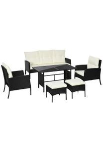 Outsunny 5 Seater Rattan Garden Furniture Set with Sofa Armchairs Footstools Glass Table Black Cushions | Aosom Ireland