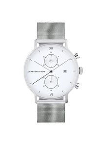 Kapten & Son Kapten & Son Dames Analoog horloge 'Chrono Small Silver Mesh' zilver / wit One Size