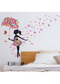 1pc sticker mural fille Romantique Dansant Fleur Fée Papillon autocollant Amovible decoration pour Chambre salon Pépinière diy sticker Décoratif de