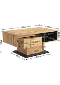 L&h-cfcahl - Table basse en bois veiné, avec un tiroir sans poignée, un compartiment de rangement et un compartiment de rangement arrière, espace de