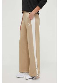 Puma pantaloni de trening T7 culoarea bej, cu imprimeu, 625025