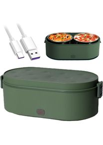 Lunch Box Chauffante Électrique, usb Boîte à Lunch Portable, 27 oz, avec 2 Acier Inoxydable Amovible Intérieur, Vert, 800ml