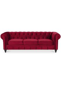 Intensedeco - Canape Chesterfield Velours 3 Places Altesse Rouge - Rouge