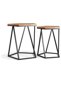 FRANKYSTAR Lot de 2 tables basses Tables basses Geometric Design bois de cèdre fer forgé fer forgé salon industriel moderne