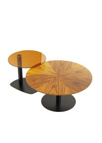 Lot de 2 Table Basse Gigogne Rond Rétro Table de Café Elegant en Bois avec Bout de Canapé en Verre Trempé Marron Pieds Noir - 80x38.5+50x45cm