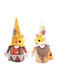 2 PièCes Gnomes D'Automne en Peluche avec Chapeau en Feuille D'éRable et Tournesol, Fait à la Main, Cadeau de Thanksgiving pour