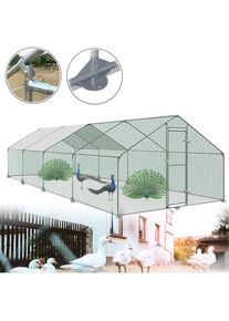 Poulailler extérieur Poulailler toit Poulailler, Acier galvanisé Petit enclos Enclos avec protection solaire Cage à poules, 3 x 8 x 2 m - Aufun