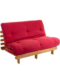 Terre de Nuit - Ensemble matelas futon en coton et structure en bois massif naturel 140x200 Rouge - Rouge