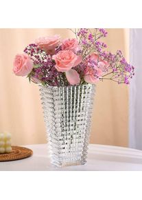 Sunxury - Vase en verre de cristal, décor de vase à fleurs en bloc carré pour la maison, la table à manger, la pièce maîtresse du salon, vase à