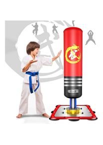 Keepbuying - Sac de Frappe sur Pied Boxe Enfants Debout Libre Robuste Sac de Punching Kick Appareil d'entraînement en Cuir abs Acier- Rouge