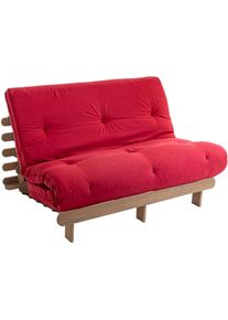 Terre de Nuit Ensemble matelas futon en coton et structure en bois massif taupe 160x200 Rouge - Rouge