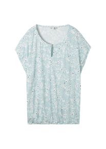 Tom Tailor Damen Gemustertes T-Shirt in Knitteroptik, blau, Blumenmuster, Gr. XL, polyester