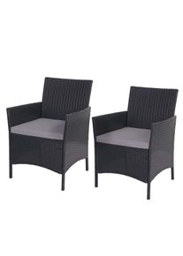 2er-Set Poly-Rattan Gartensessel Halden, Korbsessel ~ anthrazit, Kissen anthrazit