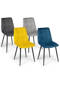 Idmarket - Lot de 4 chaises mila en velours mix color bleu, gris clair, gris foncé, jaune - Multicolore
