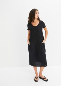 Kjole i lett linmiks, svart, størrelse 42, bonprix