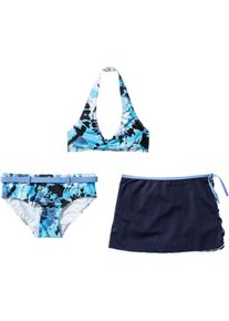 bonprix Bikini dziewczęce + spódniczka (3 części), z poliamidu z recyklingu niebieski 176/182