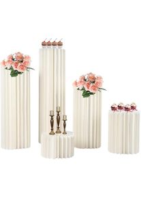 Lot de 5 vases en carton de mariage - Support de fleurs pliable - Colonne décorative - Blanc - Support de fleurs cylindrique pour mariage,