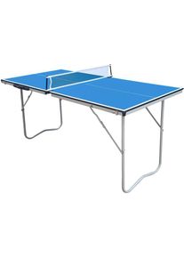 Cougar - Table de Ping Pong Mini 1500 Basic Portable Bleu Ping Pong de Table Cadre Robuste Aluminium, Protections Angles Tennis de Table Pliable,