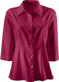 Blouse met 3/4-mouwen, wijnrood, Dames, Maat 54, Katoen, Overhemdkraag, Hoekige knopen, Zijsplitten