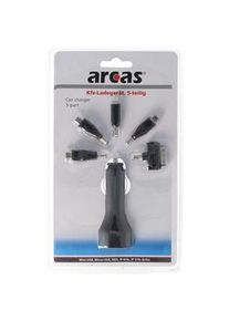 Arcas 12 Volt USB Ladegerät 5-teilig mit Stecker Micro-USB, Mini-USB, für iPhone 3, 4, 5, 6 und NDS, Kabellänge 1,1 Meter