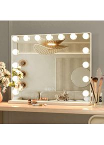 Cassilando - Miroir de maquillage Hollywood avec 15 ampoules led, 3 modes d'éclairage couleur, luminosité réglable, port usb, commande tactile