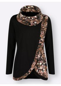 Dames Lang shirt met bloemenprint in zwart/cognac bedrukt ,maat 38, WITT, 100% Katoen
