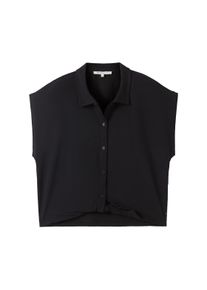 Tom Tailor Denim Damen T-Shirt mit Twist-Detail, schwarz, Uni, Gr. XL, baumwolle
