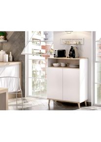 CAESAROO Meuble de cuisine 80x40x102 cm Anita Blanc mat et naturelle avec deux portes Blanc et Naturel