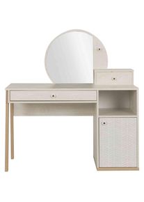 Terre de Nuit Bureau enfant 1 porte 1 tiroir avec miroir en bois imitation chêne blanchi - BU5058-1 - Blanc