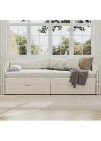 Canapé-lit simple avec tiroirs, grand rangement, beige, 90x200cm