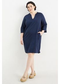 C&Amp;A Tunika-Kleid mit V-Ausschnitt-Leinen-Mix, Blau, Taille: 58