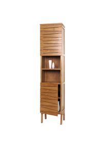 Teak-Hochschrank HWC-M73, Badschrank, 2 Türen 6 Fächer, hochwertiges B-Grade-Teak (Kernholz, 20-30 Jahre) 181x40x35cm