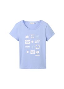 Tom Tailor Denim Damen Print T-Shirt mit Bio-Baumwolle, blau, Print, Gr. XL, baumwolle