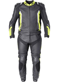 GMS-Moto GR-1, leren pak 2st. , kleur: Zwart/Geel/Wit , maat: 48