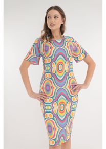 Rochie alba cu imprimeu multicolor