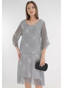 Rochie din voal cu imprimeu geometric alb-negru