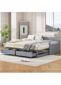 Canapé-lit multifonctionnel 2 en 1 avec lit en pin, tiroirs et lit gigogne, gris, 200x186x76cm