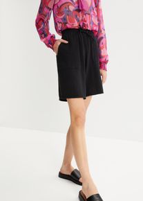 bonprix Bermudy muślinowe z wygodnym paskiem, czarny, 48