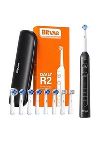 Bitvae Elektrische Zahnbürste Rotary toothbrush with tips set and travel case R2 (black)