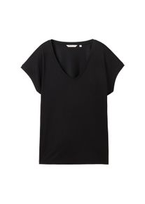 Tom Tailor Denim Damen Fließendes T-Shirt, schwarz, Uni, Gr. XL, viskose