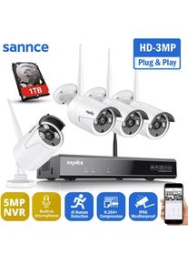 SANNCE 4 × Caméras 8CH WiFi Kit de Vidéosurveillance 3MP Caméra IP Wifi IP66 étanche IR Vision Nocturne Sécurité Domicile Surveillance Vidéo