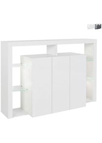 Credenza 3 portes bibliothèque moderne étagères en verre 150x40x100cm Allen Couleur: Blanc brillant