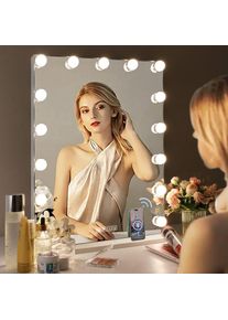 Miroir de maquillage Hollywood avec lampe Bluetooth mural 3 Modes d'Éclairage blanc 46cm x 58cm Fenchilin