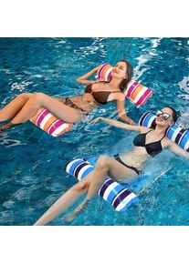 Lot de 2 matelas gonflables pour piscine, jouets de piscine pour adulte, 4 en 1 avec accessoire, hamac à eau (bleu et orange)